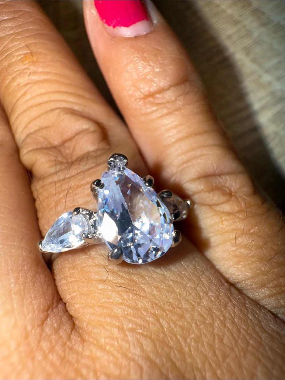 Teardrop Light Blue Gemstone Ring in Silver Tone - Women Jewelry